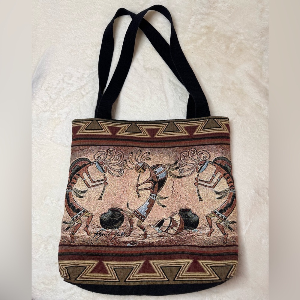 Kokopelli Pot Dance Southwest Native American Tapestry Tote Bag